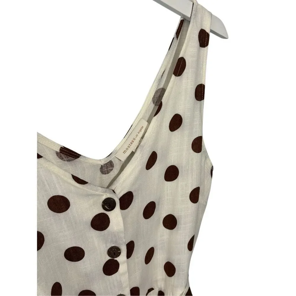 Monteau linen blend polka dot belted jumpsuit- L